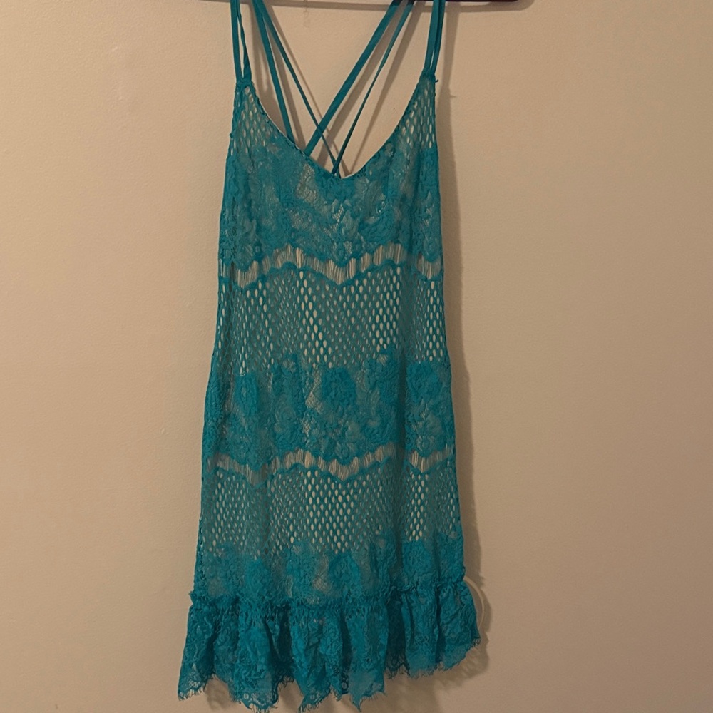 Teal Lace Strappy Dress
